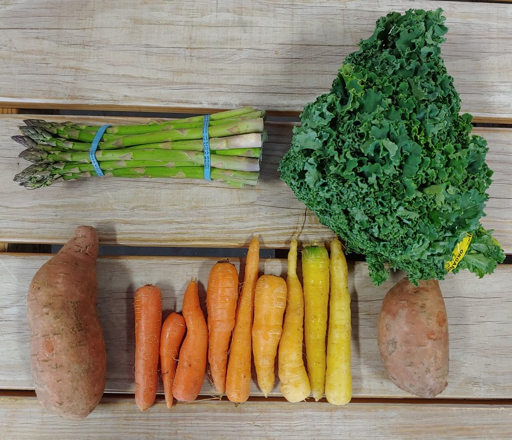 Rainbow carrots and fresh produce